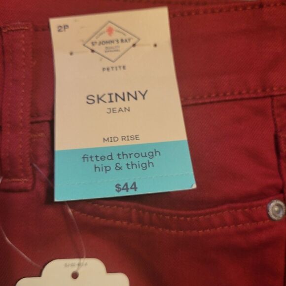 St John's Bay rhubarb red jeans Women's 2P made Rise NWT - Picture 4 of 9